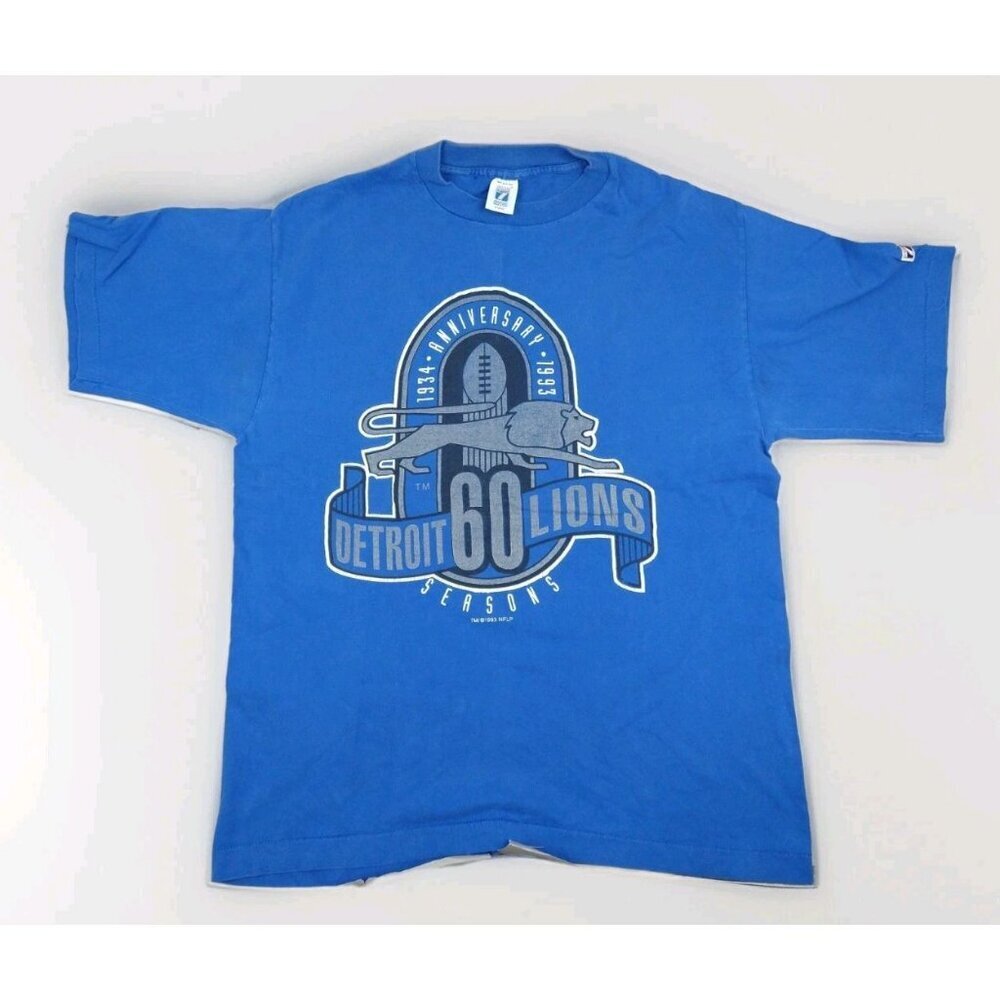 VTG LOGO 7 Detroit Lions 90s‎ NFL XL 60 Seasons Anniversary T Shirt USA COTTON